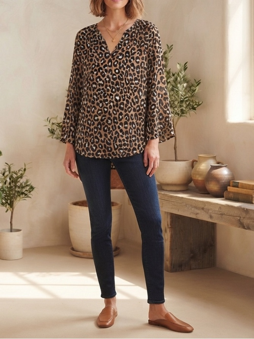 Michael Kors Leopard Print V-Neck Blouse – Classic Animal Print Top